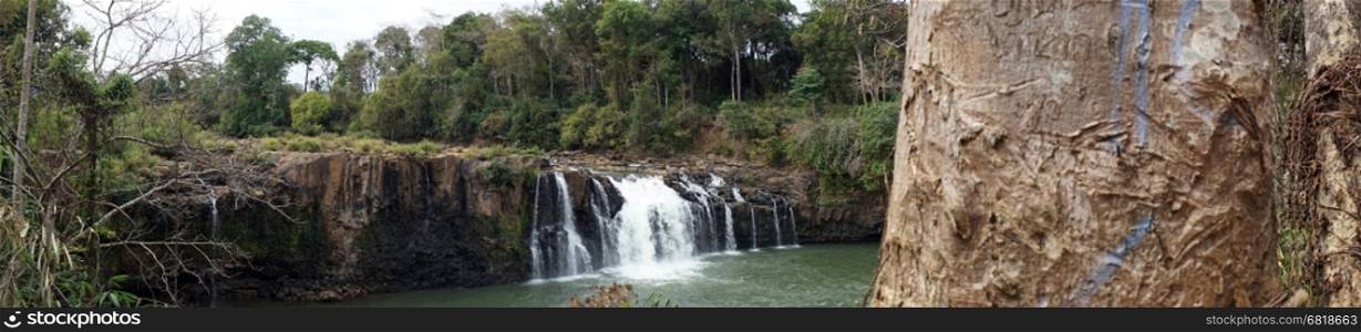 Panorama of Tad Lo North waterfall in Bolaven, Laos