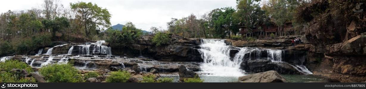 Panorama of Tad Lo waterfall in Bolaven, Laos