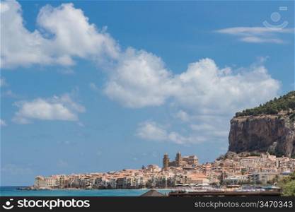 Panorama of the beautiful city of Cefalu, Sicily, Italy, with its famous church.