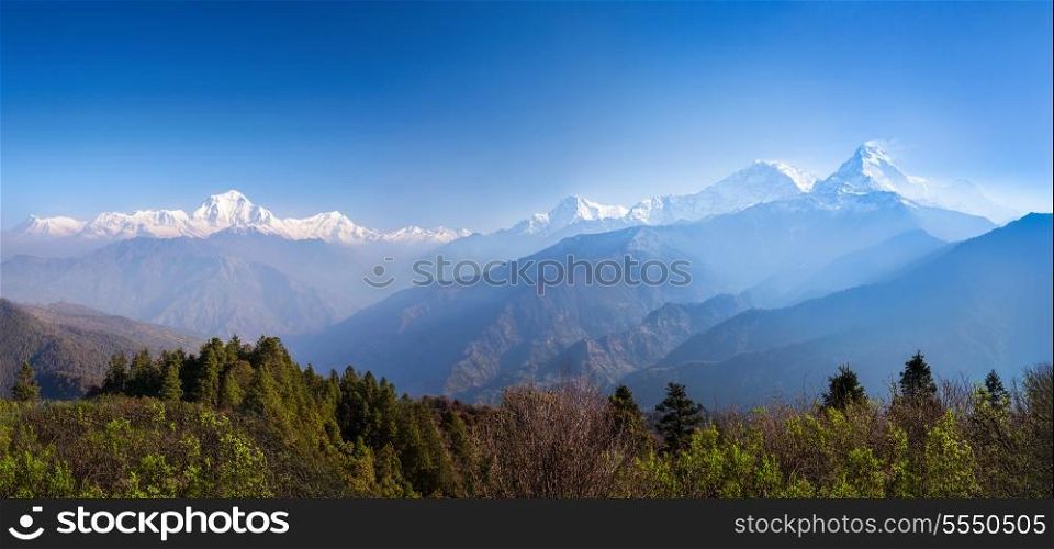 Panorama of the beauty sunrise in Himalaya mountains