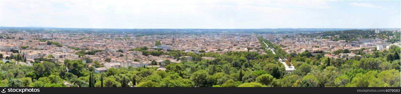 panorama of the city Nimes in Languedoc Roussillon, France