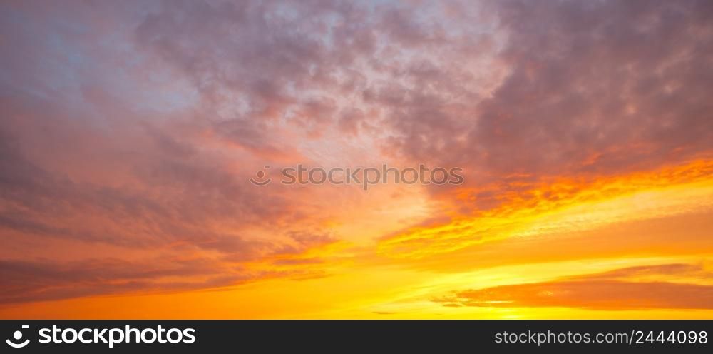 Panorama of the fiery orange sunset sky. Panorama of fiery orange sunset sky