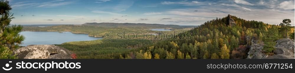 panorama of the lake from the ridge Arakul Sheehan. South Ural