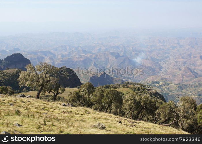 Panorama of the landscape of Semien Mountains National Park, Ethiopia, Africa