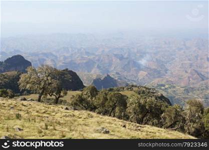 Panorama of the landscape of Semien Mountains National Park, Ethiopia, Africa