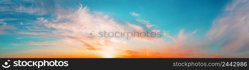 Panorama of the morning dramatic sky. Panorama of morning dramatic sky