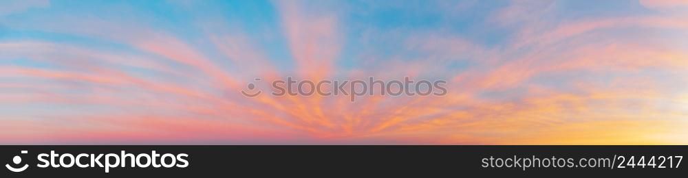 Panorama of the morning sky with pink clouds. Blank for a design project. Panorama of the morning sky with pink clouds