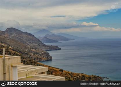 Panorama of the ocean and mountains . Panorama of the ocean and mountains from the western heights of Crete