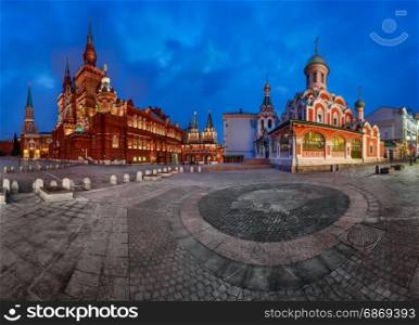 Panorama of the Red Square - Kremlin, Historical Museum, Resurrection Gate and Kazan Cathedral, Moscow, Russia