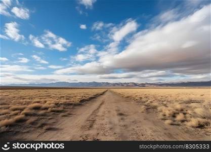 Panorama of the road through the canyon desert. Red rock canyon desert road. Neural network AI generated art. Panorama of the road through the canyon desert. Red rock canyon desert road. Neural network AI generated