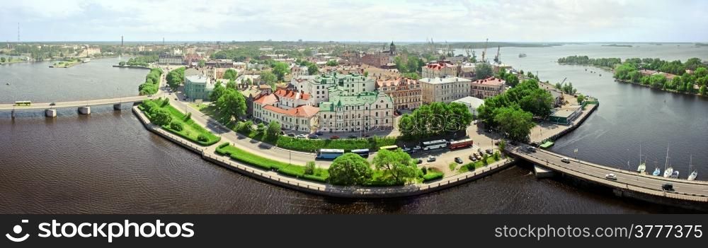 panorama of the seaside city. Russia, Vyborg, Baltica.