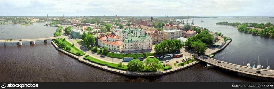 panorama of the seaside city. Russia, Vyborg, Baltica.