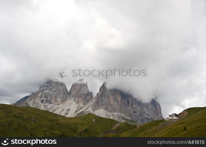 Panorama of the Sella Pass in the Italian Dolomites