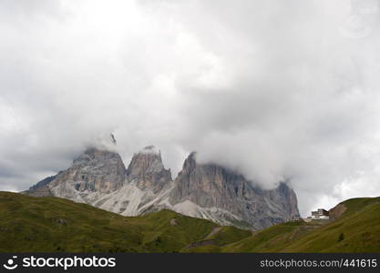 Panorama of the Sella Pass in the Italian Dolomites