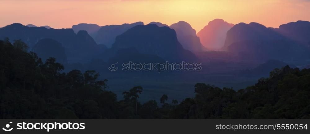 Panorama of the sunset in beauty mountains. Sunset view