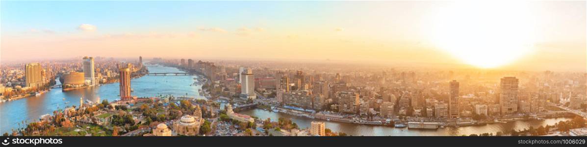 Panorama of the sunset view in Cairo, Egypt.. Panorama of the sunset view in Cairo, Egypt