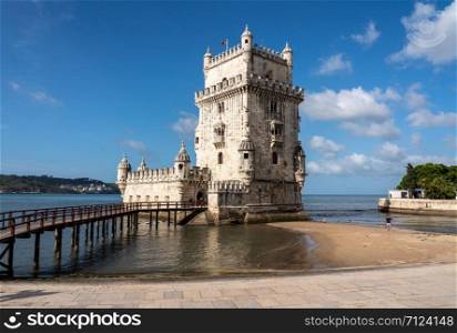 Panorama of the Tower of Belem on the Tagus river near Lisbon Portugal. Panorama of the Tower of Belem near Lisbon