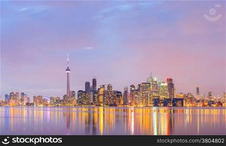 Panorama of Toronto Skyline at dusk, Ontario, Canada