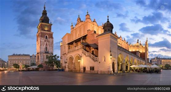 Panorama of Townhall and Cloth Hall in the Morning, Krakow, Poland