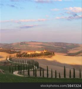 Panorama of Tuscany valley at sunny morning. Tuscany, Italy, Europe.