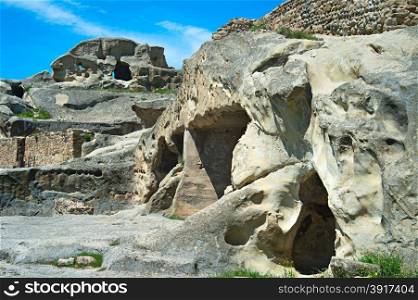 Panorama of Uplistsikhe is an ancient rock-hewn town in eastern Georgia, Gori, Shida Kartli.