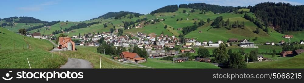 Panorama of Urnasch town in mountain area of Switzerland