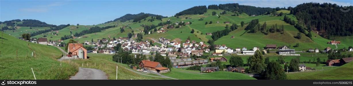 Panorama of Urnasch town in mountain area of Switzerland