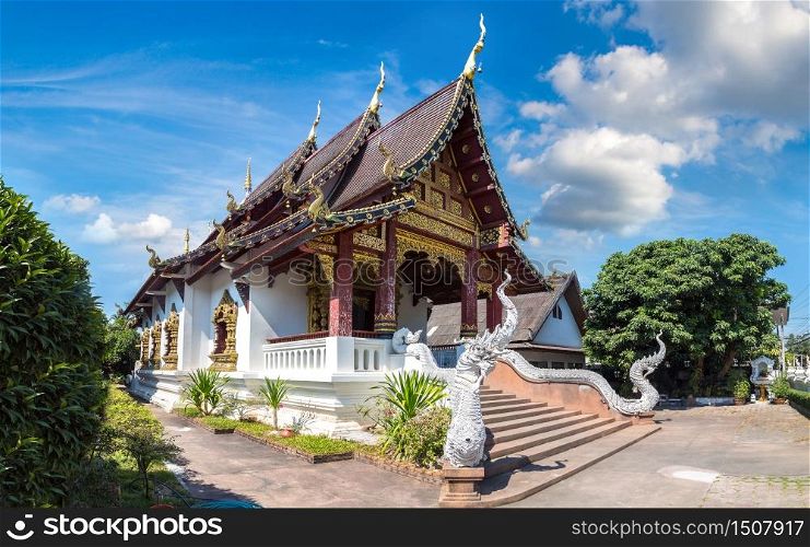 Panorama of Wat Chang Taem - Buddhists temple in Chiang Mai, Thailand in a summer day