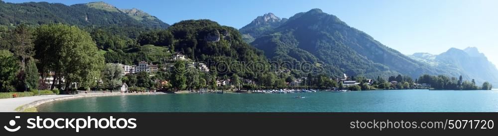Panorama of Wessen resort on the lake in Switzerland