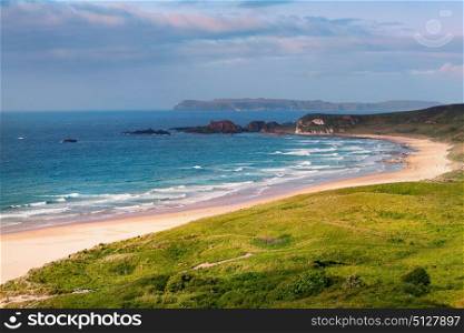 panorama of White Park Bay, Ballycastle, County Antrim, Northern Ireland. panoramic view of White Park Bay near Ballycastle, County Antrim along the Giants Causeway Coastal Route, Northern Ireland
