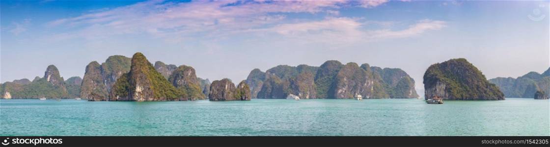 Panorama of World natural heritage Halon bay, Vietnam in a summer day