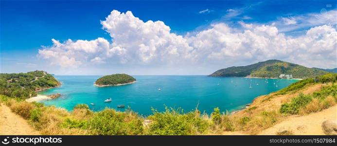Panorama of Yanui Beach at Phuket in Thailand in a summer day