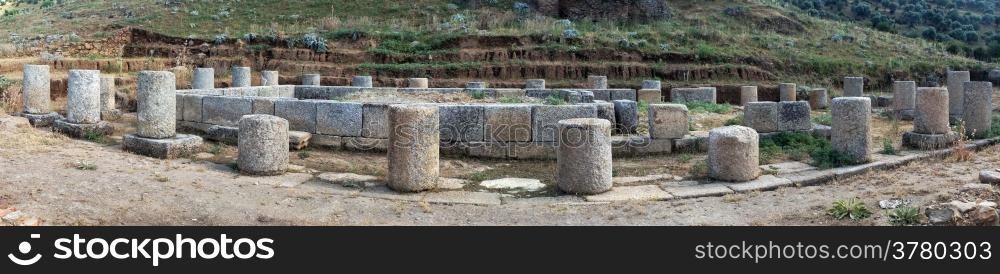 Panorama of Zeus temple in ancient town Alabanda in Turkey