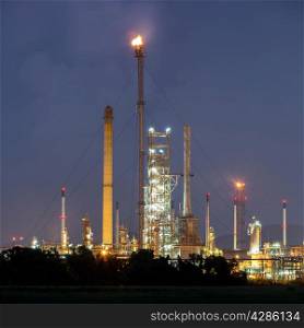 Panorama Oil Refinery Plant at night