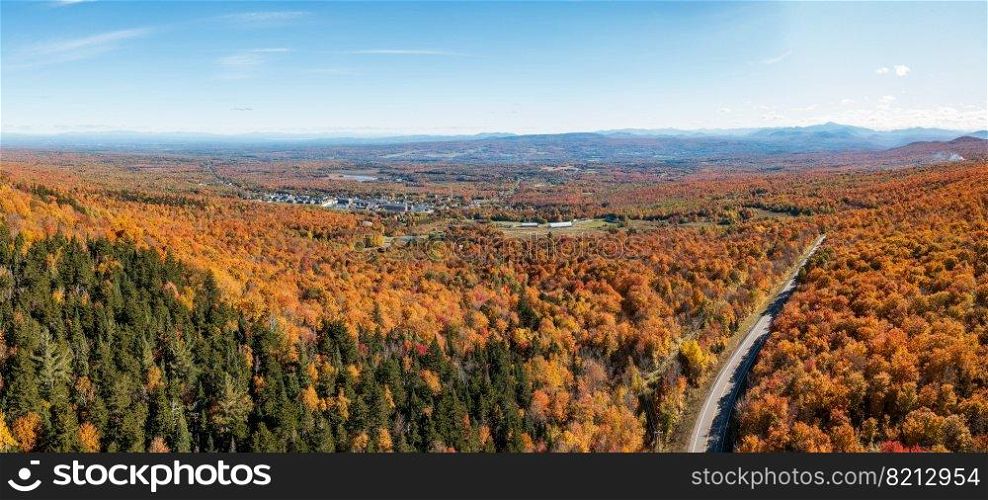 Panorama over New York state near Dannemora looking south to Adirondack mountains. Panorama of the northern part of New York state