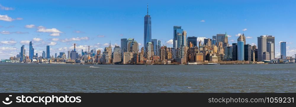 Panorama Scene of New york cityscape river side which location is lower manhattan,Architecture and building with tourist concept