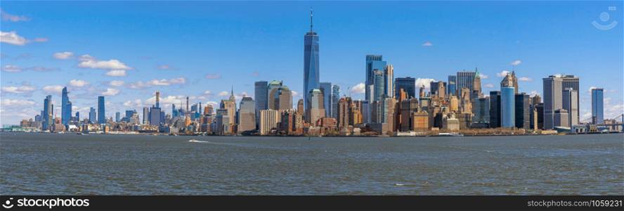 Panorama Scene of New york cityscape river side which location is lower manhattan,Architecture and building with tourist concept