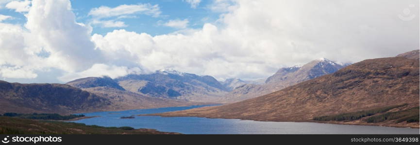 Panorama Snow Mountain range and lake Landscape at Scotland Highland area