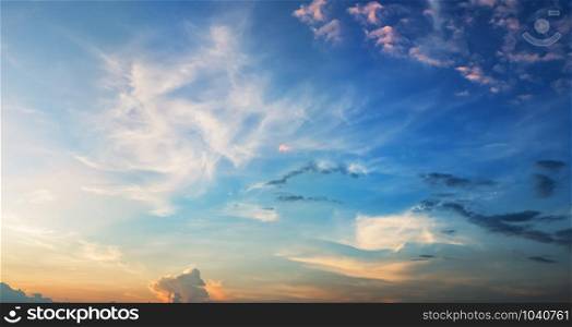 panorama sunset with blue sky and cloud background