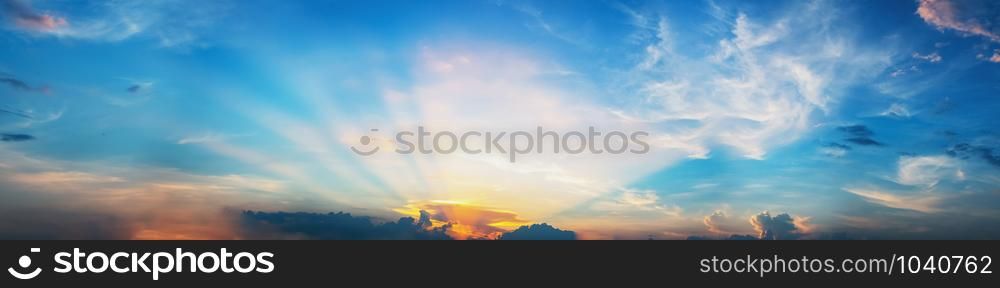 panorama sunset with blue sky and cloud background