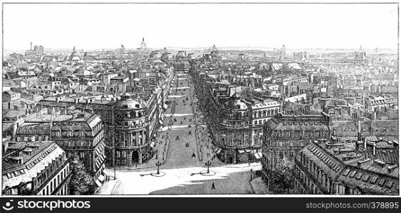 Panorama taken from the Loggia of the Opera, vintage engraved illustration. Paris - Auguste VITU ? 1890.