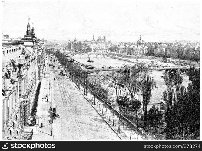 Panorama taken from the pavilion flora, vintage engraved illustration. Paris - Auguste VITU ? 1890.