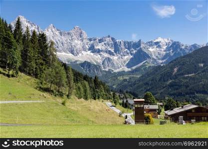 Panorama view at Dachstein mountains in Austria