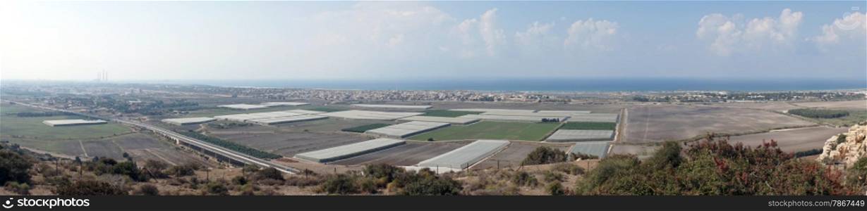 Panorama view from Hirbat Akav on the Mediterranean coast in Israel