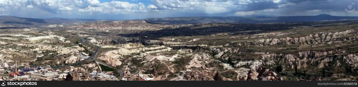 Panorama view from the top of Kale in Uchisar, Cappadocia