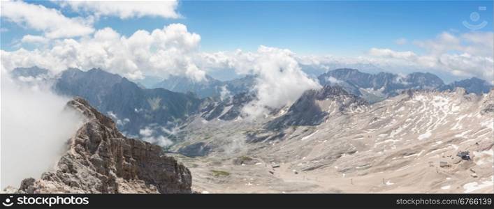 Panorama view of Alpine Alps mountain at Zugspitze top of Germany