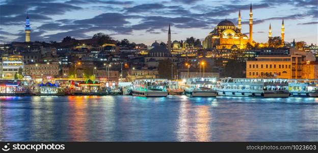 Panorama view of Galata Tower and Istanbul city skyline in Istanbul city, Turkey.