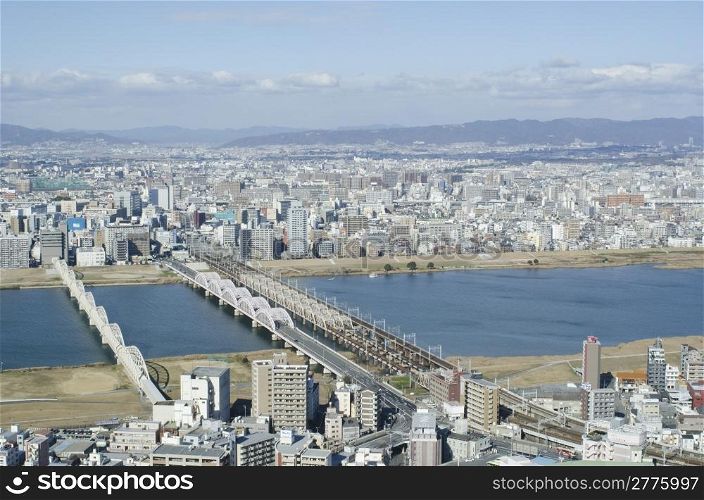 Panorama view of Osaka bay. Panorama view of Osaka bay from the surrounding mountains