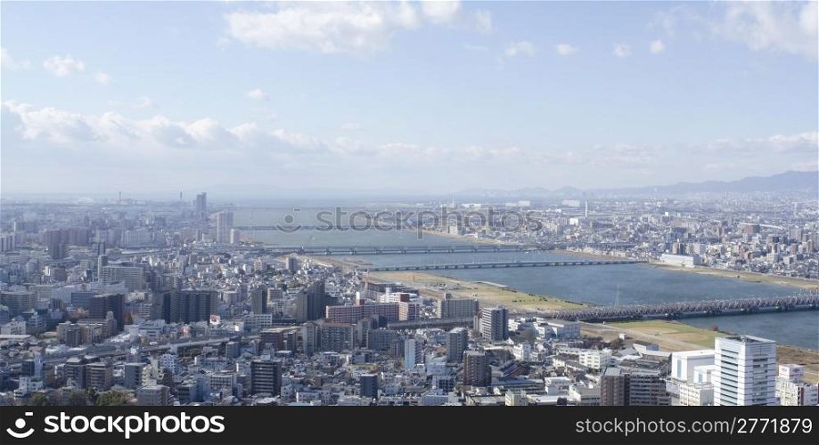 Panorama view of Osaka. Panorama view of Osaka along the Yodo river