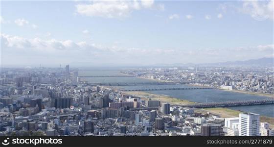 Panorama view of Osaka. Panorama view of Osaka along the Yodo river